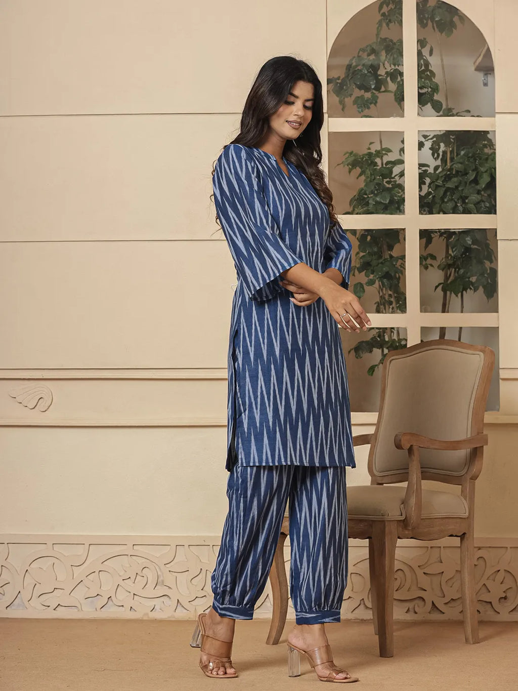 Yufta Blue Cotton Ikat Co-Ord Set | Grocsy