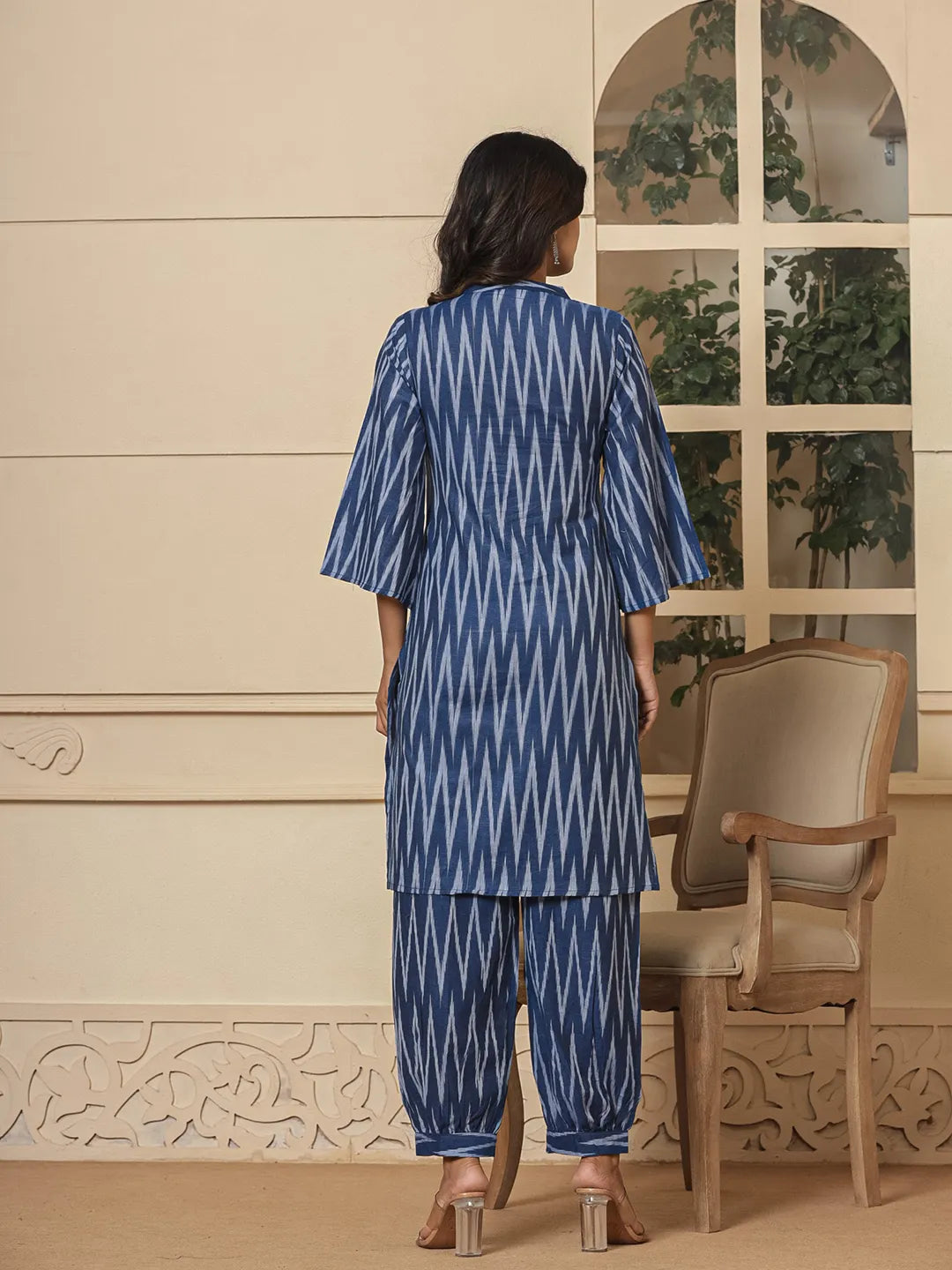 Yufta Blue Cotton Ikat Co-Ord Set | Grocsy