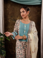 Yufta Blue Cotton Kurta Dupatta Set With Lace Detailing | Grocsy