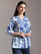 Yufta Blue Cotton Peplum Top | Grocsy