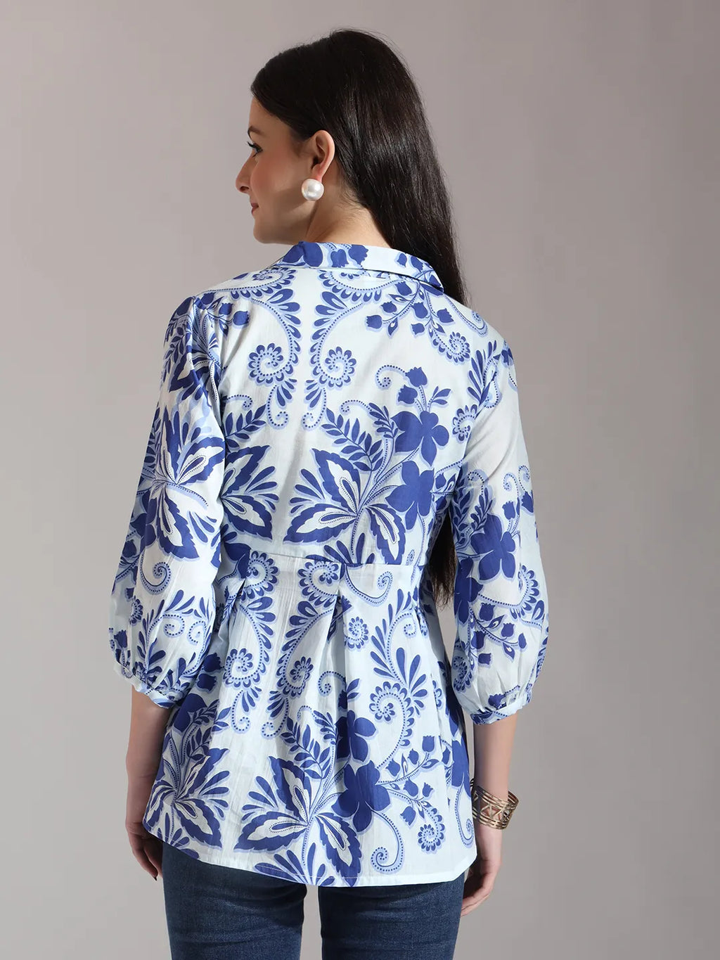 Yufta Blue Cotton Peplum Top | Grocsy