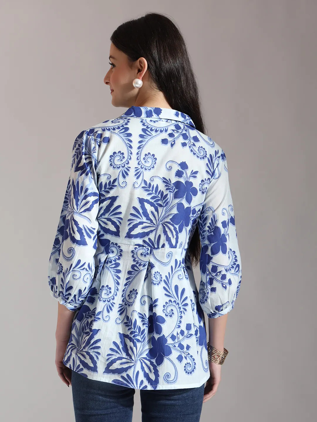 Yufta Blue Cotton Peplum Top | Grocsy