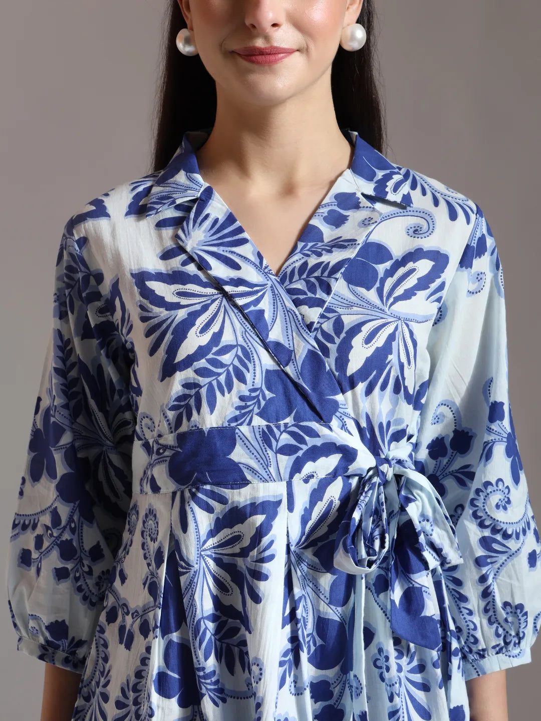 Yufta Blue Cotton Peplum Top | Grocsy