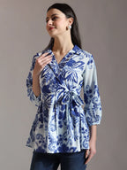 Yufta Blue Cotton Peplum Top | Grocsy