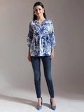 Yufta Blue Cotton Peplum Top | Grocsy