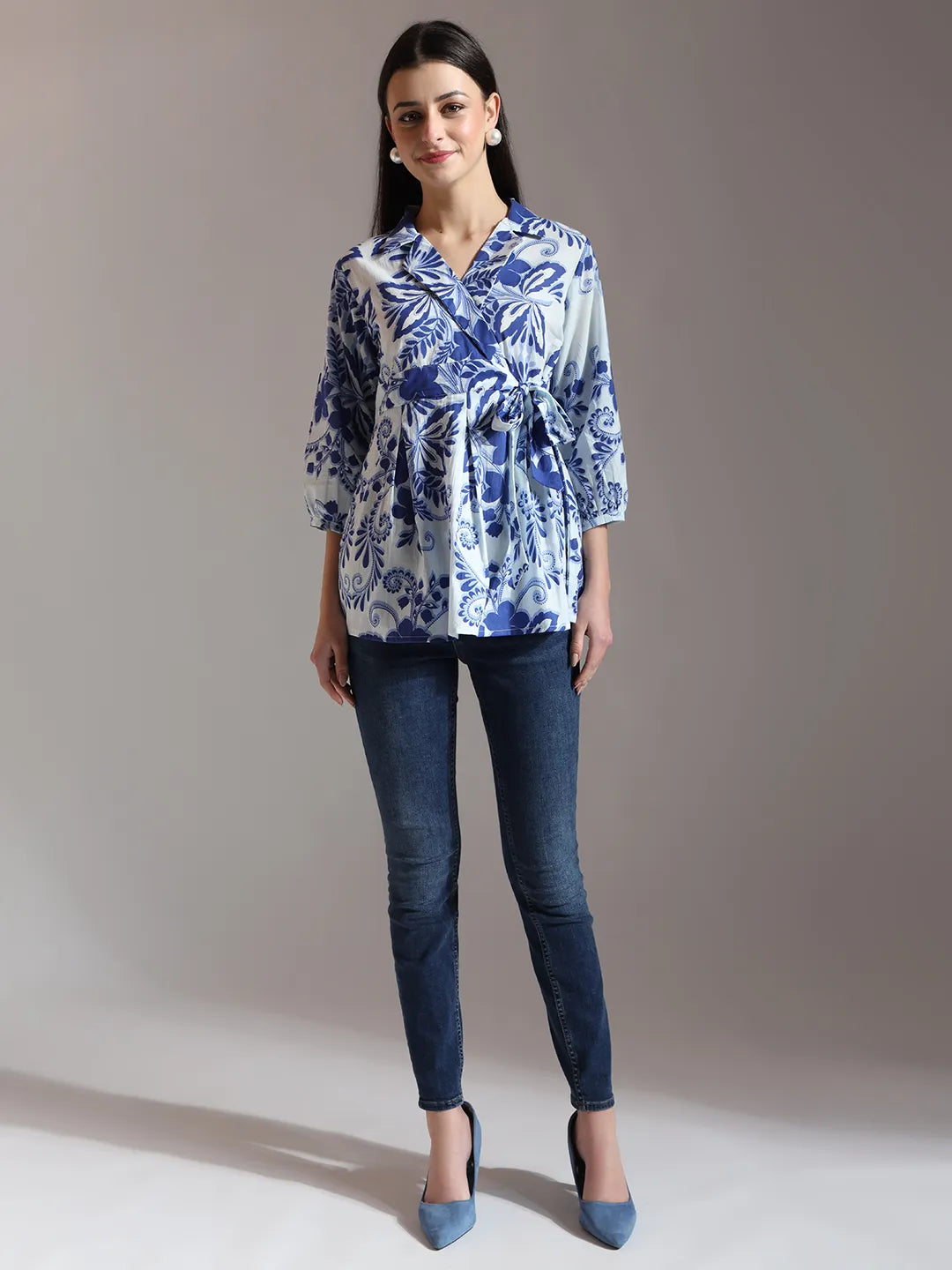 Yufta Blue Cotton Peplum Top | Grocsy