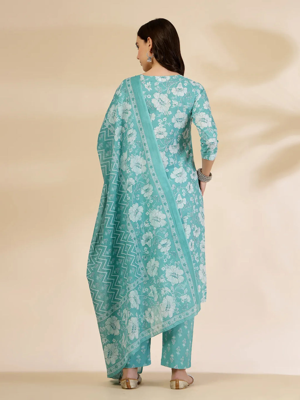 Yufta Blue Embroidered Straight Kurta Trouser And Dupatta Set | Grocsy