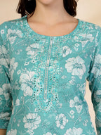 Yufta Blue Embroidered Straight Kurta Trouser And Dupatta Set | Grocsy