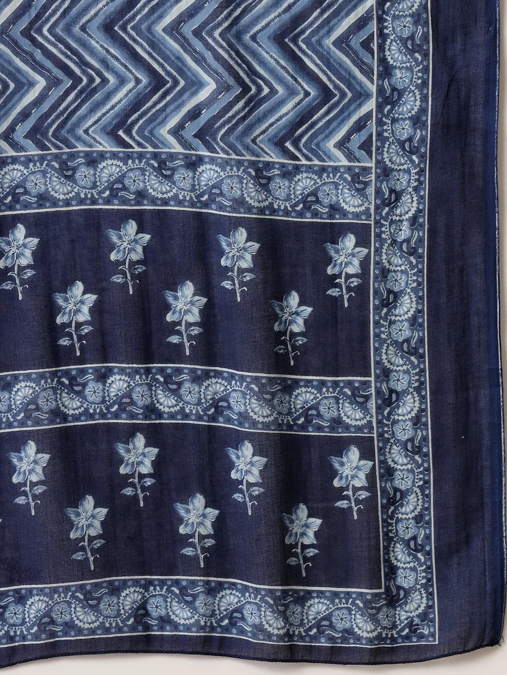 Yufta Blue Floral Sequins-Work Pure Cotton Kurta Dupatta Pant Set | Grocsy