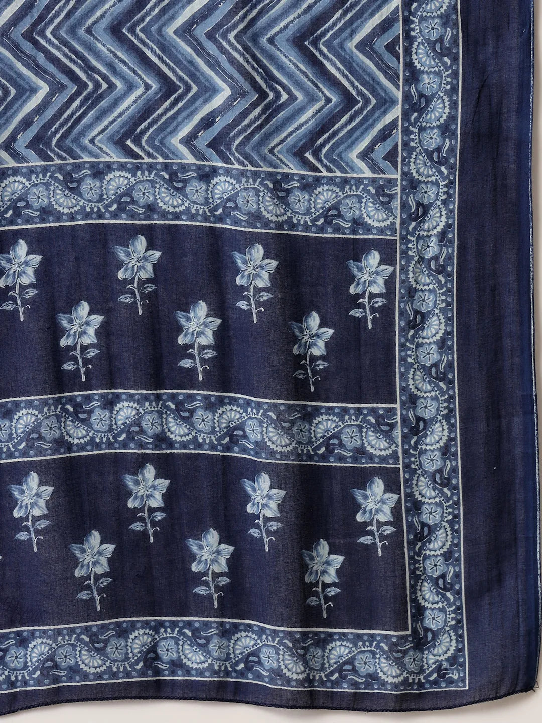 Yufta Blue Floral Sequins-Work Pure Cotton Kurta Dupatta Pant Set | Grocsy