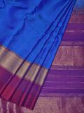 Blue Gadwal Silk Handloom Saree with Strips Border Design - Global Threads | Grocsy