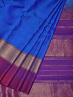 Blue Gadwal Silk Handloom Saree with Strips Border Design - Global Threads | Grocsy