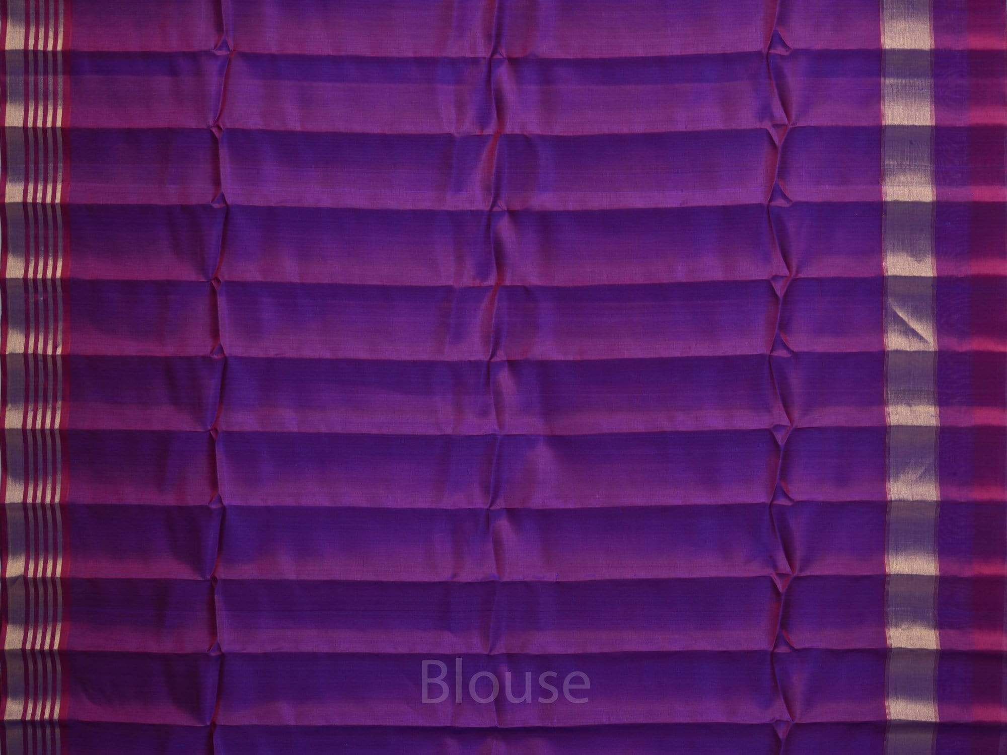 Blue Gadwal Silk Handloom Saree with Strips Border Design - Global Threads | Grocsy
