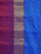 Blue Gadwal Silk Handloom Saree with Strips Border Design - Global Threads | Grocsy