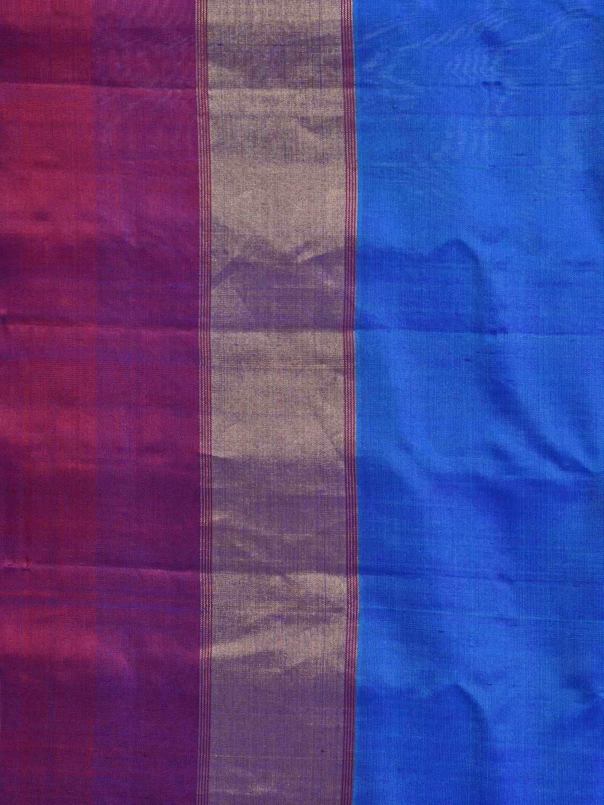 Blue Gadwal Silk Handloom Saree with Strips Border Design - Global Threads | Grocsy