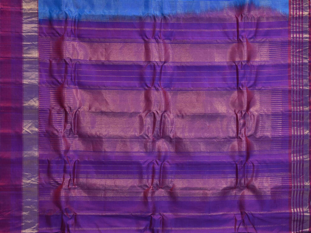 Blue Gadwal Silk Handloom Saree with Strips Border Design - Global Threads | Grocsy