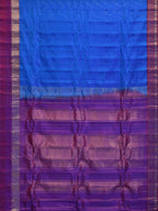 Blue Gadwal Silk Handloom Saree with Strips Border Design - Global Threads | Grocsy