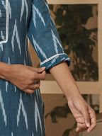 Yufta Blue Ikat Print Straight Strappy Kurta Trouser And Dupatta Set | Grocsy