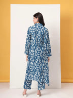 Yufta Blue Ikat Pure Cotton High Low Cord Set | Grocsy