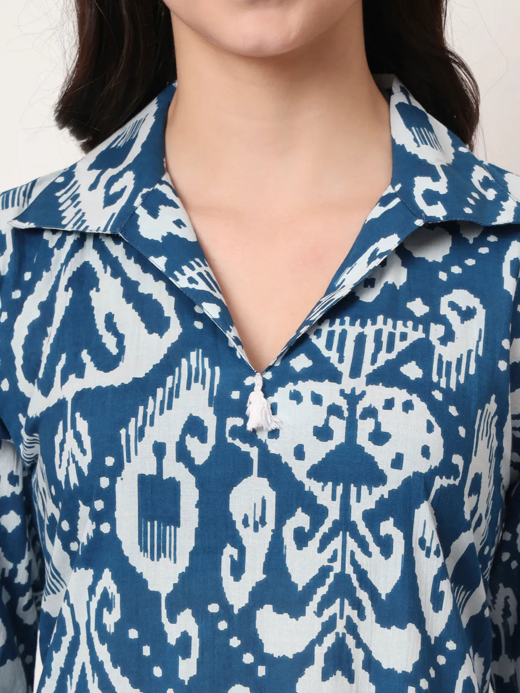 Yufta Blue Ikat Pure Cotton High Low Cord Set | Grocsy