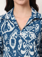 Yufta Blue Ikat Pure Cotton High Low Cord Set | Grocsy