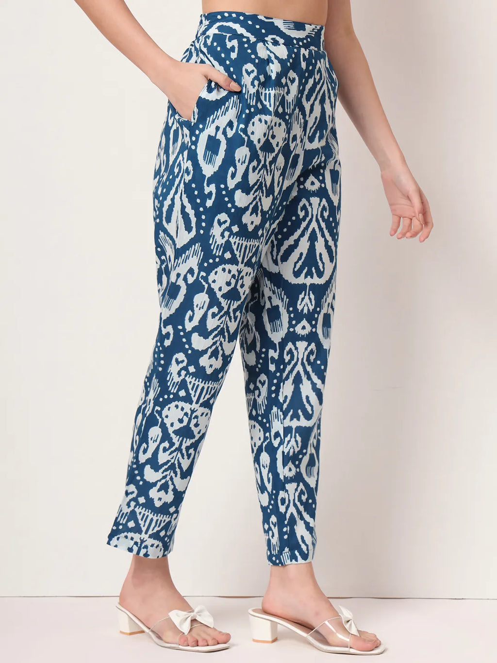 Yufta Blue Ikat Pure Cotton High Low Cord Set | Grocsy