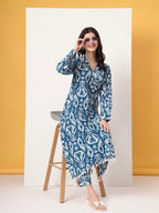 Yufta Blue Ikat Pure Cotton High Low Cord Set | Grocsy