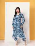 Yufta Blue Ikat Pure Cotton High Low Cord Set | Grocsy