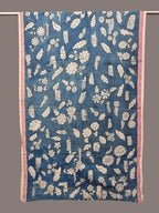 Blue Kalamkari Hand Painted Cotton Handloom Dupatta with Leaves and Doby Border Design - Global Threads | Grocsy