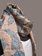 Blue Kalamkari Hand Painted Tussar Dupatta with Floral Design - Global Threads | Grocsy