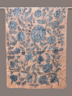 Blue Kalamkari Hand Painted Tussar Dupatta with Floral Design - Global Threads | Grocsy