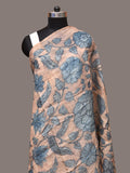 Blue Kalamkari Hand Painted Tussar Dupatta with Floral Design - Global Threads | Grocsy