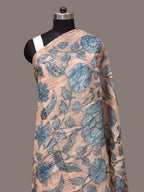 Blue Kalamkari Hand Painted Tussar Dupatta with Floral Design - Global Threads | Grocsy