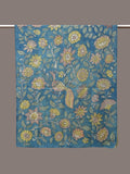 Blue Kalamkari Hand Painted Woolen Handloom Dupatta with Floral and Peacock Design - Global Threads | Grocsy