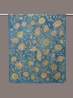 Blue Kalamkari Hand Painted Woolen Handloom Dupatta with Floral and Peacock Design - Global Threads | Grocsy