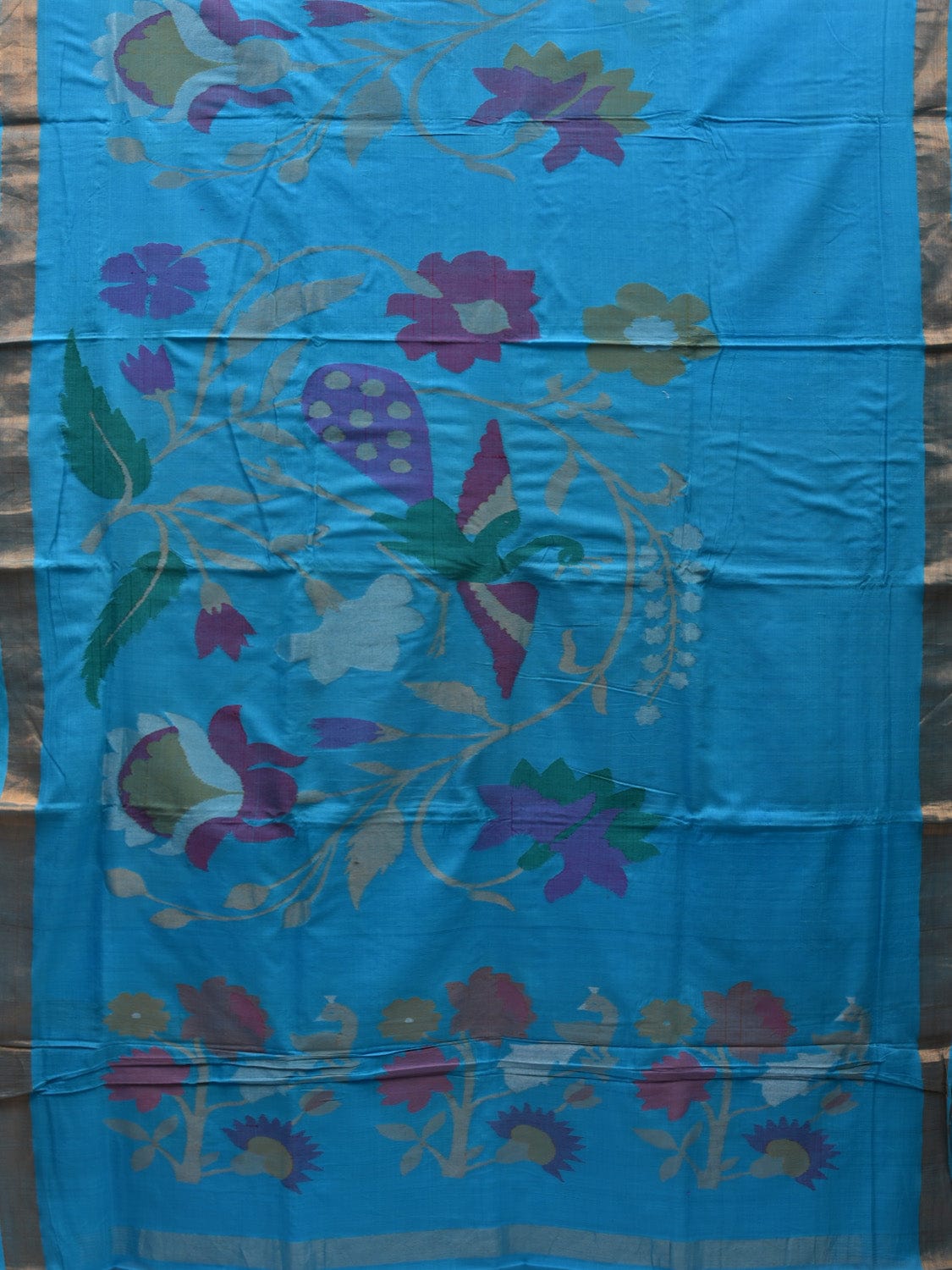 Blue Khadi Cotton Handloom Saree with Pallu and Border Design - Global Threads | Grocsy