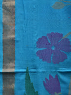 Blue Khadi Cotton Handloom Saree with Pallu and Border Design - Global Threads | Grocsy