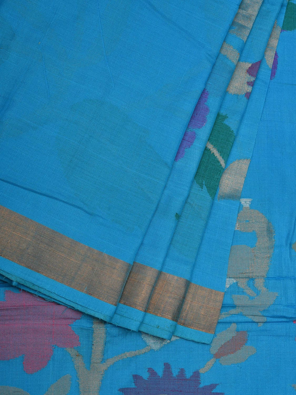 Blue Khadi Cotton Handloom Saree with Pallu and Border Design - Global Threads | Grocsy