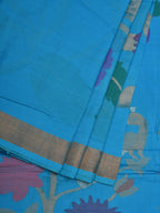 Blue Khadi Cotton Handloom Saree with Pallu and Border Design - Global Threads | Grocsy