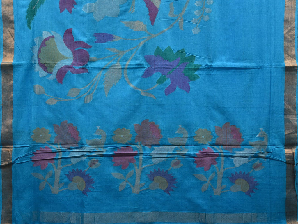 Blue Khadi Cotton Handloom Saree with Pallu and Border Design - Global Threads | Grocsy