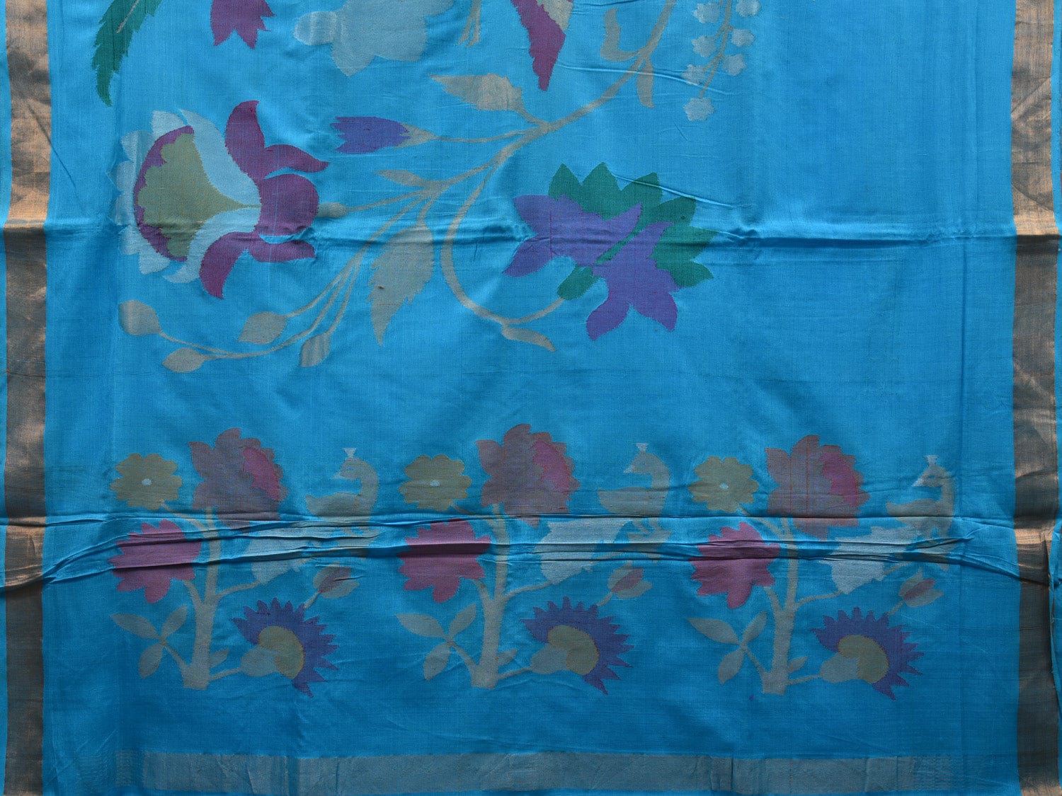 Blue Khadi Cotton Handloom Saree with Pallu and Border Design - Global Threads | Grocsy