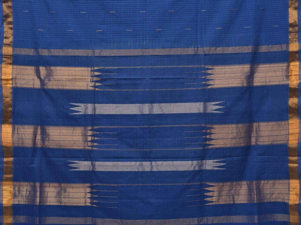 Blue Khadi Cotton Handloom Saree with Zari Strips Design - Global Threads | Grocsy