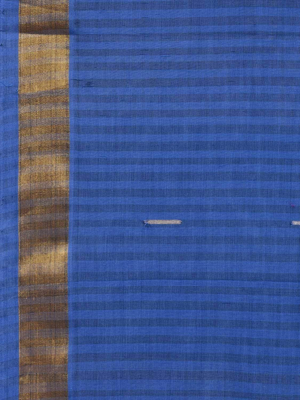 Blue Khadi Cotton Handloom Saree with Zari Strips Design - Global Threads | Grocsy