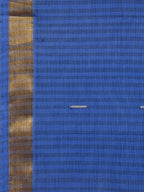 Blue Khadi Cotton Handloom Saree with Zari Strips Design - Global Threads | Grocsy