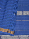 Blue Khadi Cotton Handloom Saree with Zari Strips Design - Global Threads | Grocsy