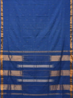 Blue Khadi Cotton Handloom Saree with Zari Strips Design - Global Threads | Grocsy