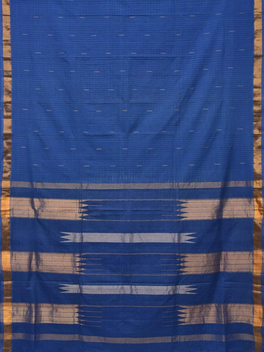 Blue Khadi Cotton Handloom Saree with Zari Strips Design - Global Threads | Grocsy
