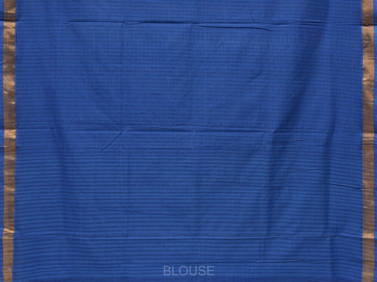 Blue Khadi Cotton Handloom Saree with Zari Strips Design - Global Threads | Grocsy