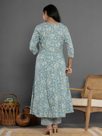 Yufta Blue Mirror_Work Cotton Anarkali Kurta Duppta Set | Grocsy