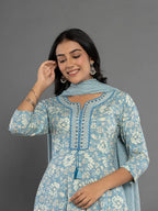 Yufta Blue Mirror_Work Cotton Anarkali Kurta Duppta Set | Grocsy
